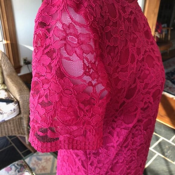 RALPH LAUREN Fuchsia Lace Sheath Short Sleeve Dress 10 - Picture 10 of 15